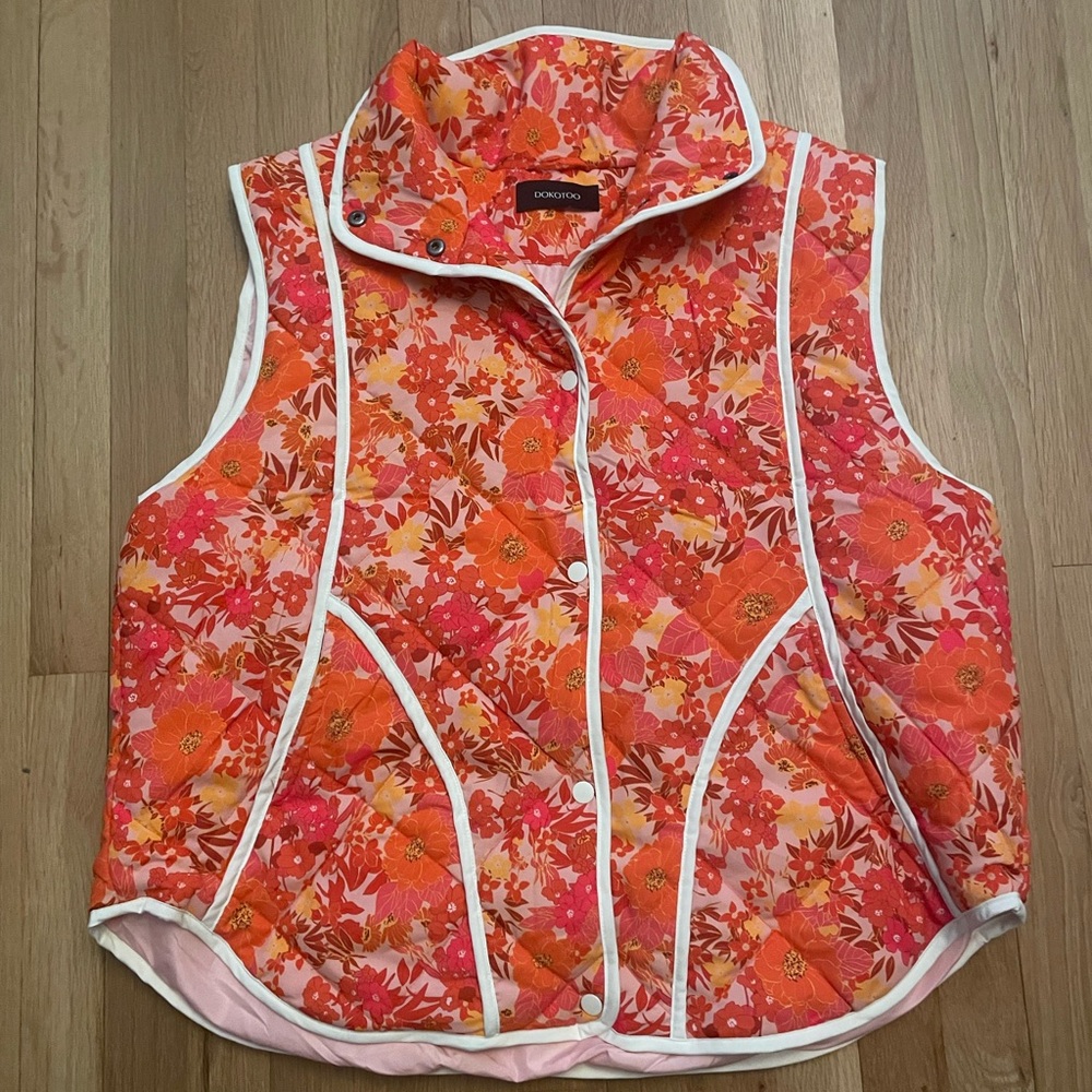Dokotoo Women's Quilted Vest 2X Floral Lightweight No Zipper